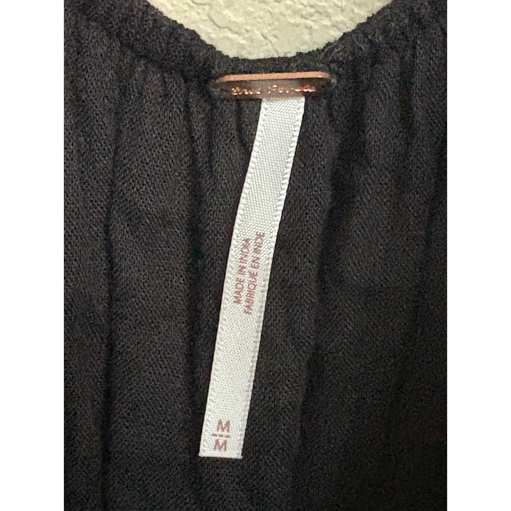 Free People Black Embroidered Mini Dress Womens Medium Long Sleeve Boho V-Neck - Picture 6 of 10